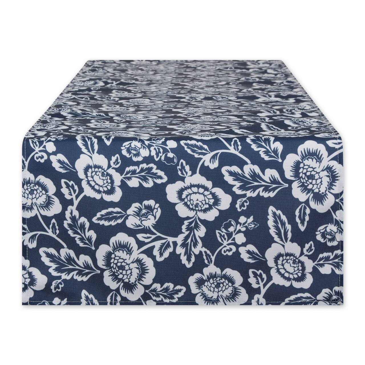 Nautical Blue Floral Print Outdoor Table Runner, 14" x 72"